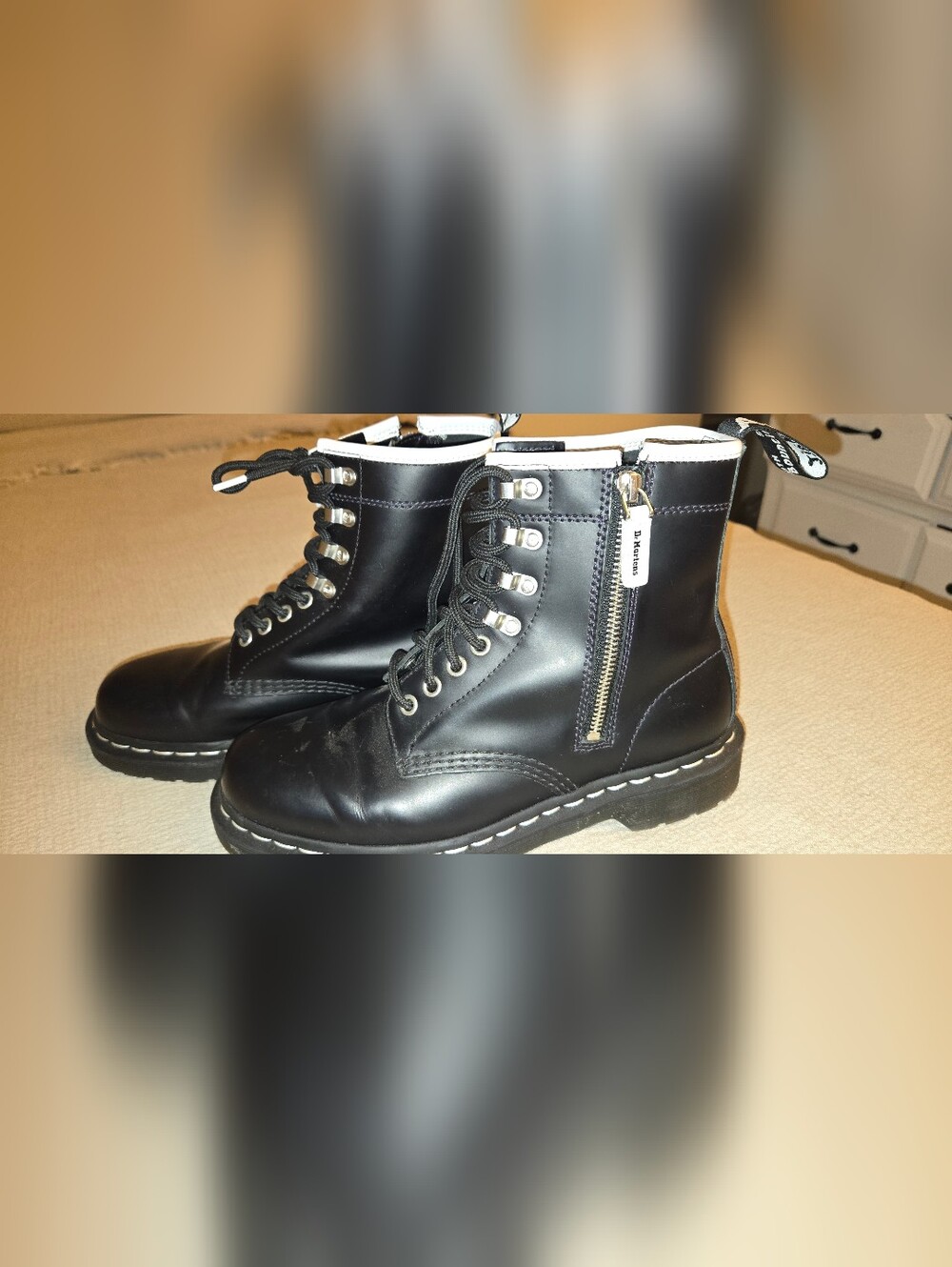 Dr. Martens 1460 Pascal Bex Black Leather Combat Boots Womens US 7 Side Zip